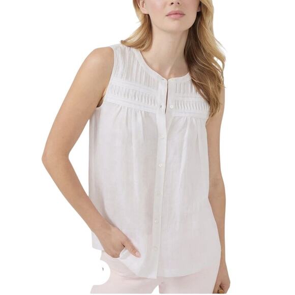 J. McLaughlin Womens Size Small White Avon Sleeveless Butt Up Pleated Shirt NEW - Picture 2 of 12